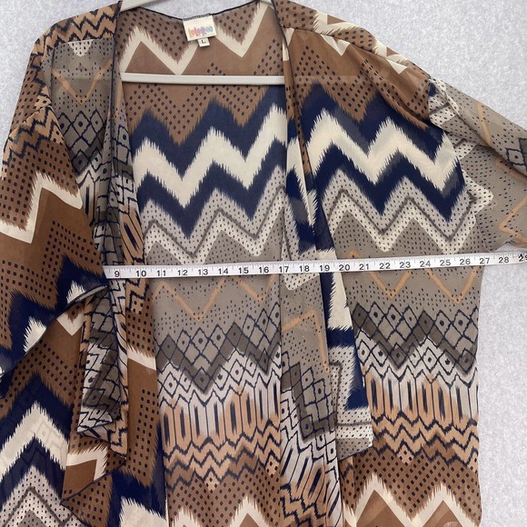 Lularoe Monroe Duster Kimono Womens Size Large Boho Brown Multi with Fringe - Picture 6 of 8